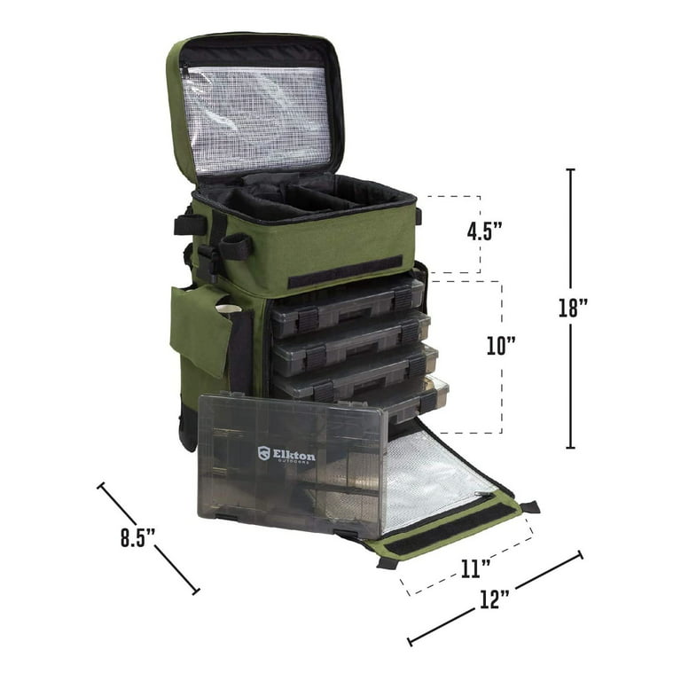Elkton Outdoors Rolling Fishing Tackle Box Bag with 5 Removable