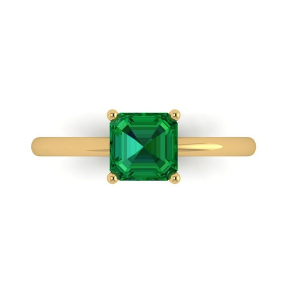 1 ct Asscher Cut Simulated Emerald Solitaire 14K Yellow Gold Womens Engagement Ring
