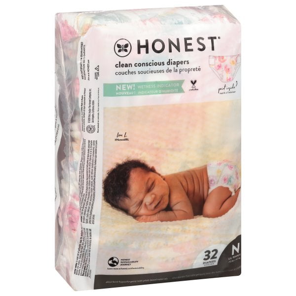 Honest 32Pack Size 0 Diapers in Rose Blossom Pattern