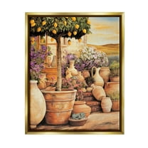 Stupell Industries Lemon Tree on Patio Nature Painting Gold Floater Framed Art Print Wall Art, 25 x 31
