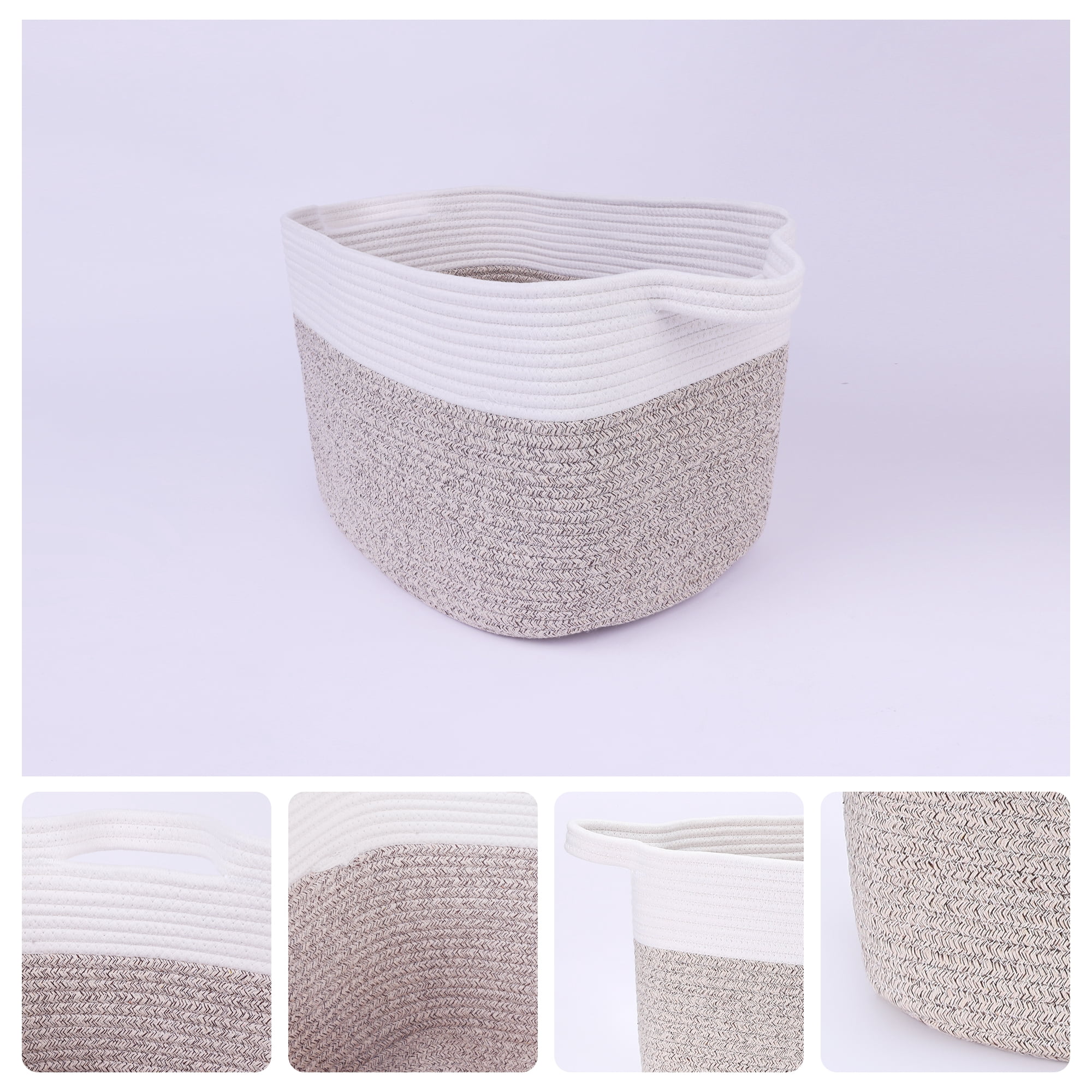 Unique Bargains Woven Storage Basket with Handle Shelf Storage Bin for Home White Brown