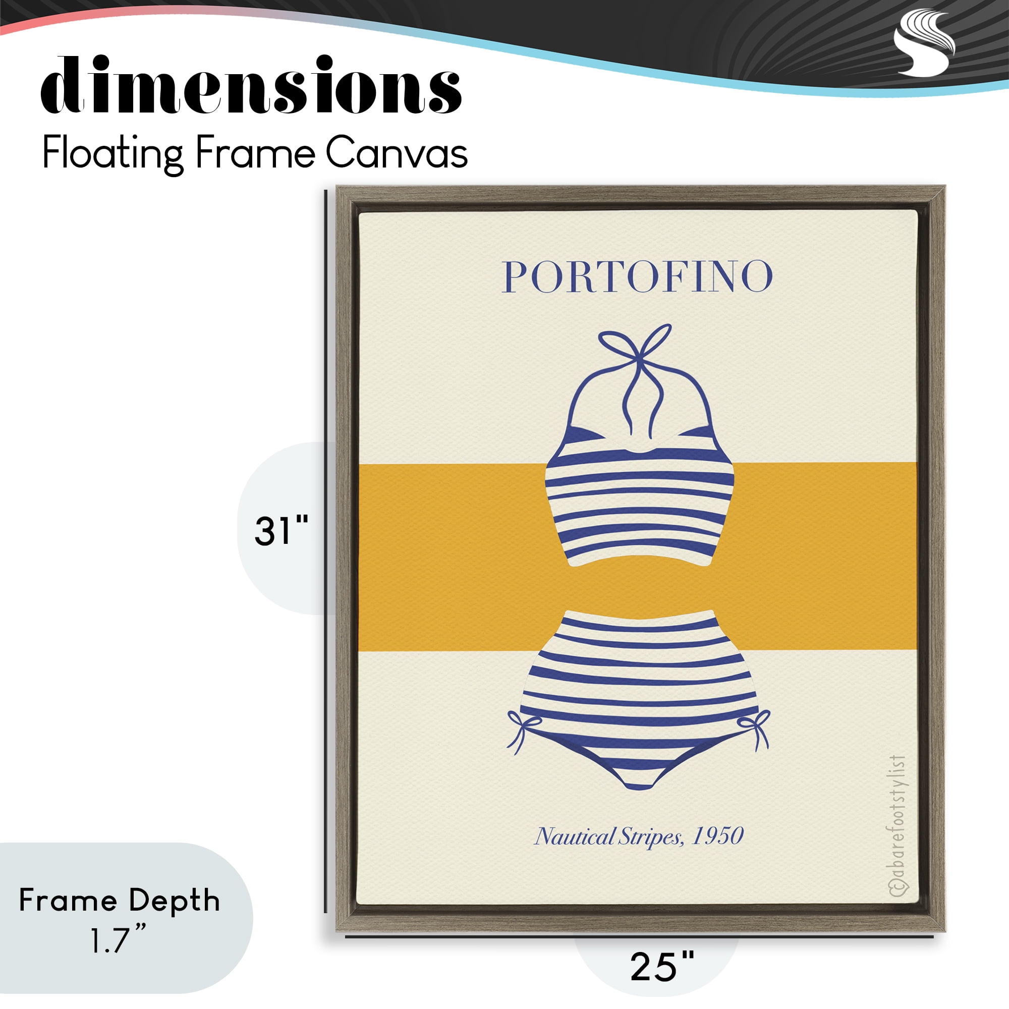 Stupell Industries Portofino Striped Bikini Brown Framed Floater Canvas Wall Art, design by A Barefoot Stylist