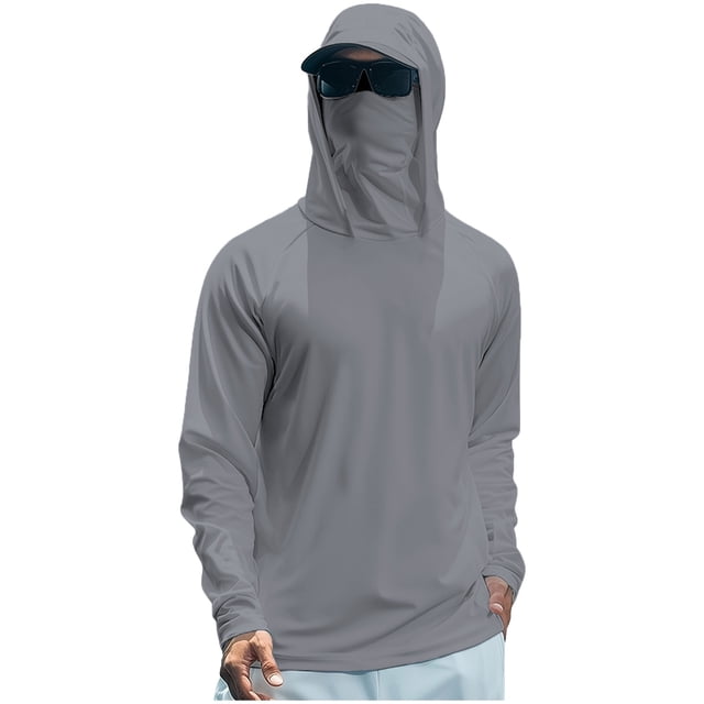 CHCNHAC Sun Protection Shirts Mens with Mask Upf 50 Uv Protection Fishing Blouses Light Weight Long Sleeve Cooling Hiking Rash Guard Hoodies 2XL