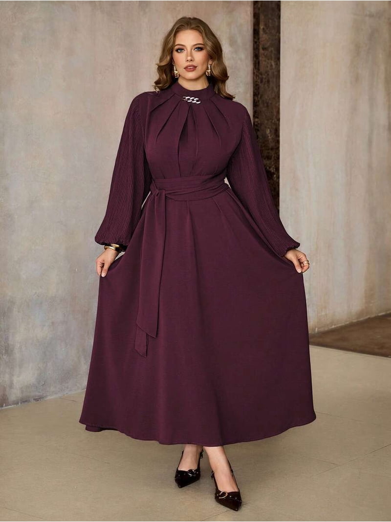 plus size red pleated dress YOURS LONDON Plus Size Burgundy Red Pleated V-Neck Midi Dress