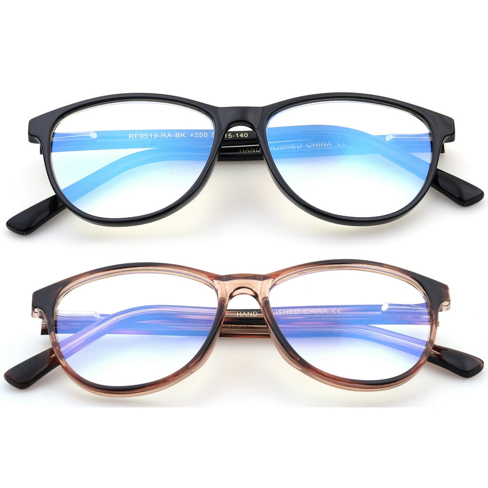 2 Pairs Blue Ray Blocking Lens Light Weight Vintage Frame Spring