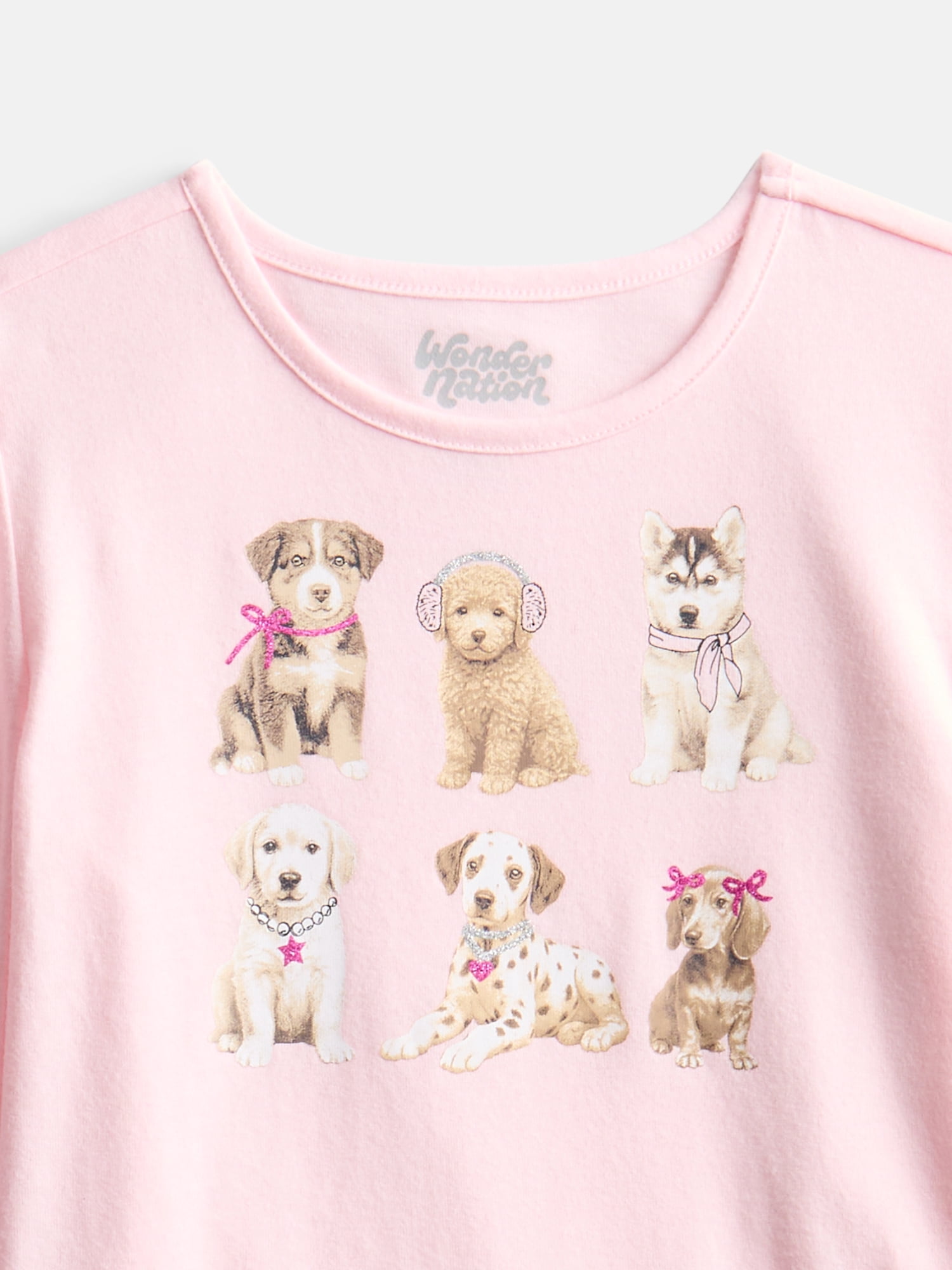 Wonder Nation Girls Graphic Tee with Long Puff Sleeves, Sizes 4-10
