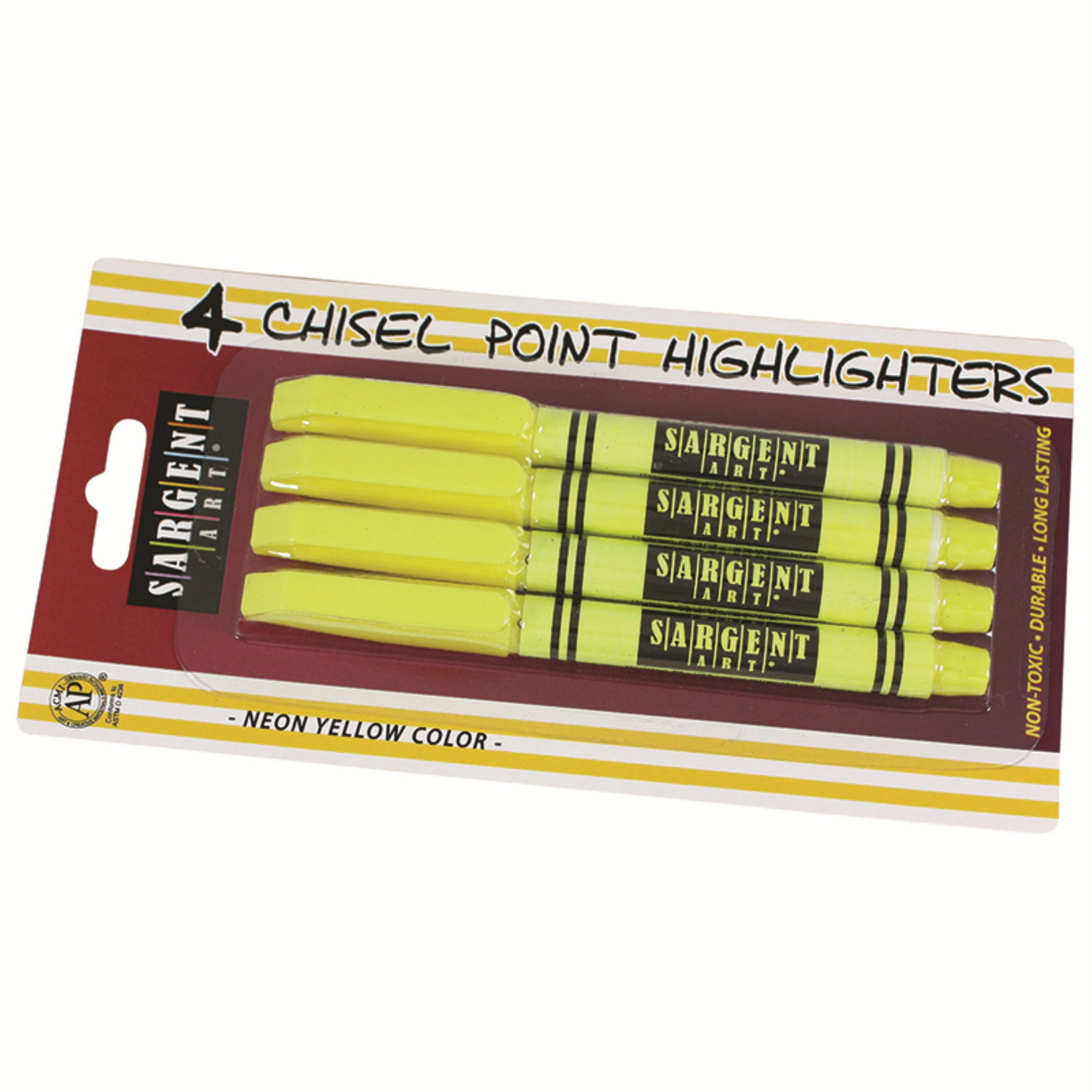 4ct Fine Tip Yellow Highlighter; Chisel Tip, Blister