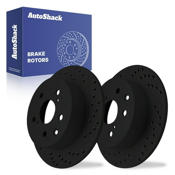 AutoShack Rear Solid Drilled & Slotted E-Coated Brake Rotors Black Finish 2-PC Set Replacement for 2006-2018 Toyota RAV4 2010-2012 Lexus HS250h NightGuard 11.06" (281 mm)