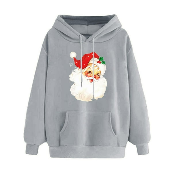 WILLBEST Sudadera Deportiva para Mujer Sudadera Navideña con Capucha Sudadera Informal de Manga Larga con Estampado Navideño Chica