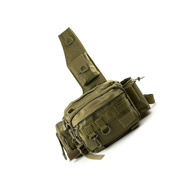 Xingzhi Sacs à Pêche Compartiments Sac Banane Portable Utilitaire de Chasse Sac de Rangement Grande Capacité Sac à Main Kaki