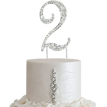 BalsaCircle Silver Cake Topper - 2.5" tall Rhinestone Personalized Wedding Party Monogram Dessert Decorations