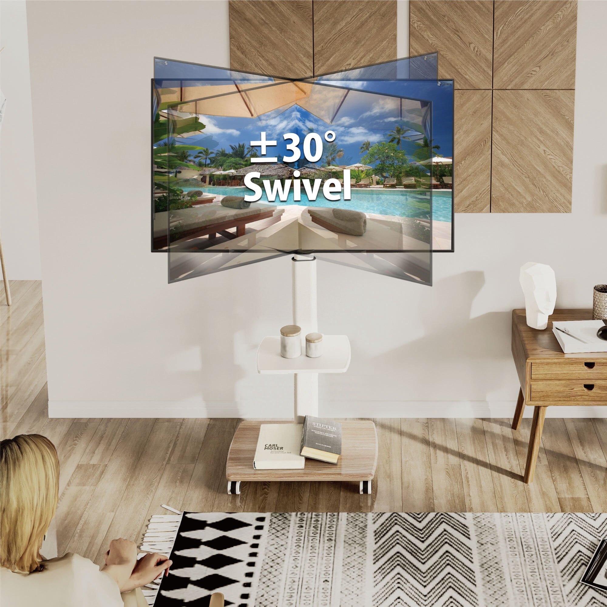 FITUEYES Rolling TV Floor Stand for 32 - 70 Inch TVs, with 1 shelf