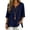 Navy, variant on Womens Summer Shirts Lace V Neck 3/4 Sleeve Curved Hem Cotton Linen Oversized Tshirts for Women Beige L
