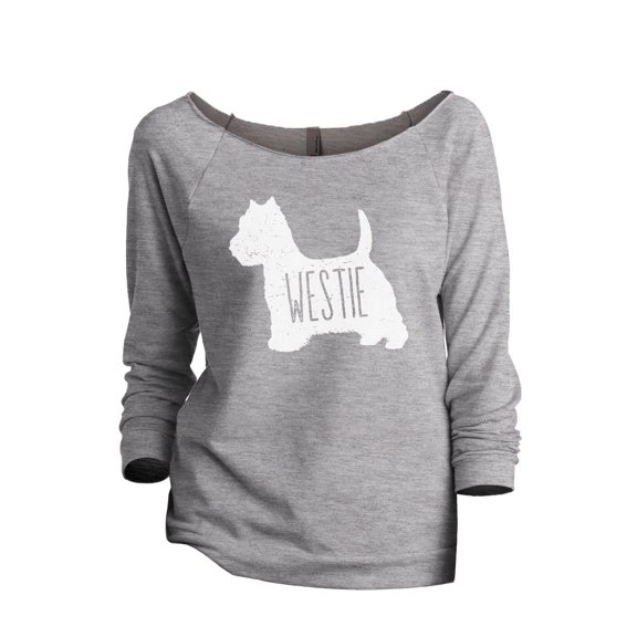 West Highland White Terrier Westie Dog Silhouette Women's Fashion Slouchy 3/4 Sleeves Raglan Lightweight Sweatshirt Sport Gre