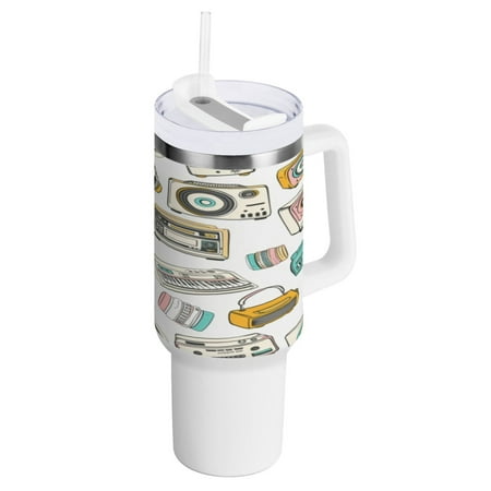 

40 Oz Car Handle Water Bottle 10.8x3.85 Inch Handle And Straw Travel Water Bottle Reusable Stainless Steel Water Bottle Various Audio Cartoons