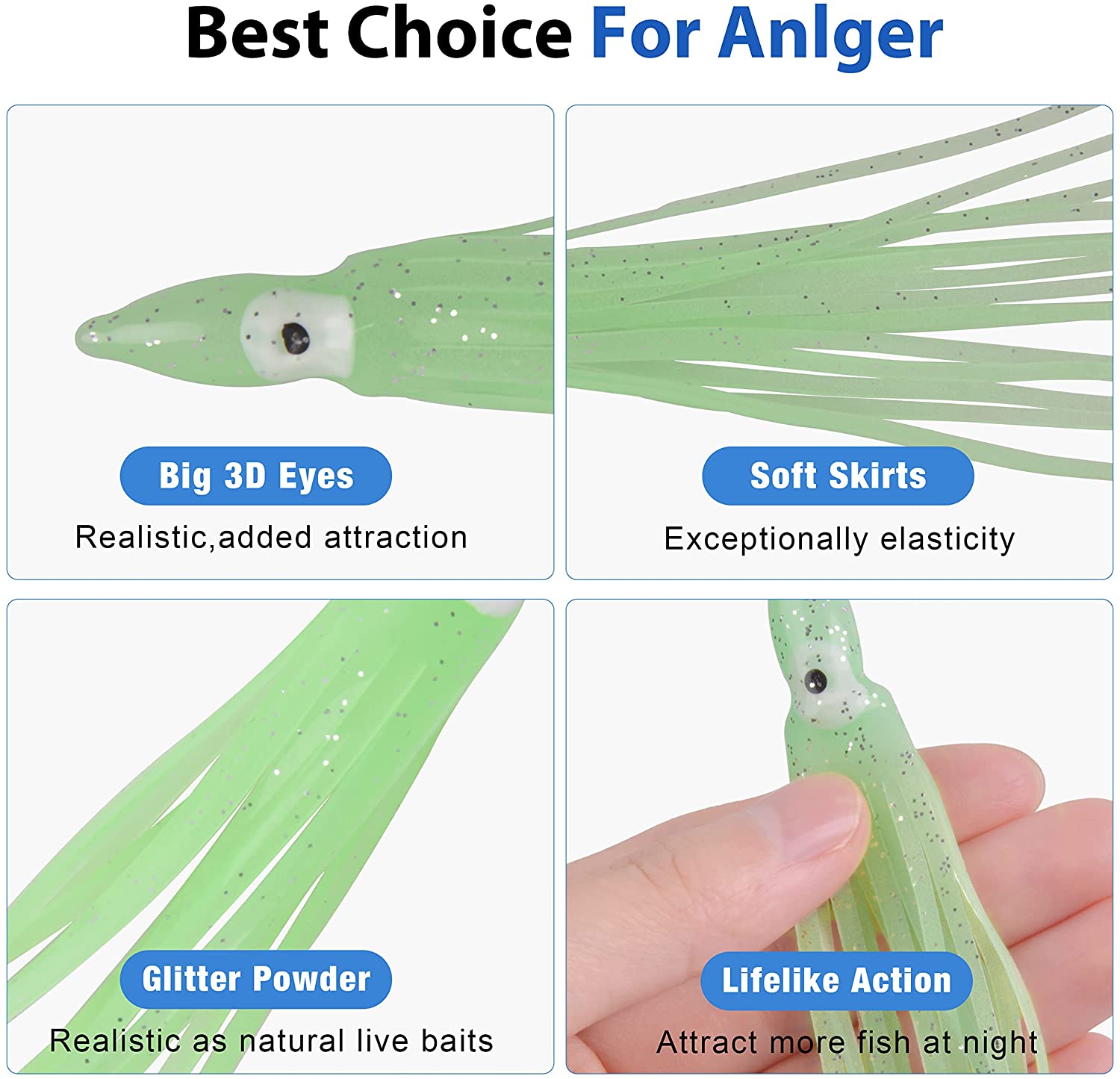 15cm Glow-in-the-Dark Octopus Fishing Lures - Soft Squid Skirt Bait For Saltwater & Freshwater