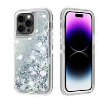 NIFFPD Phone Case iPhone 14 Pro Bling Glitter Quicksand Sparkle Clear & Shockproof Protective Cover iPhone 14 Pro 6.1" Silver