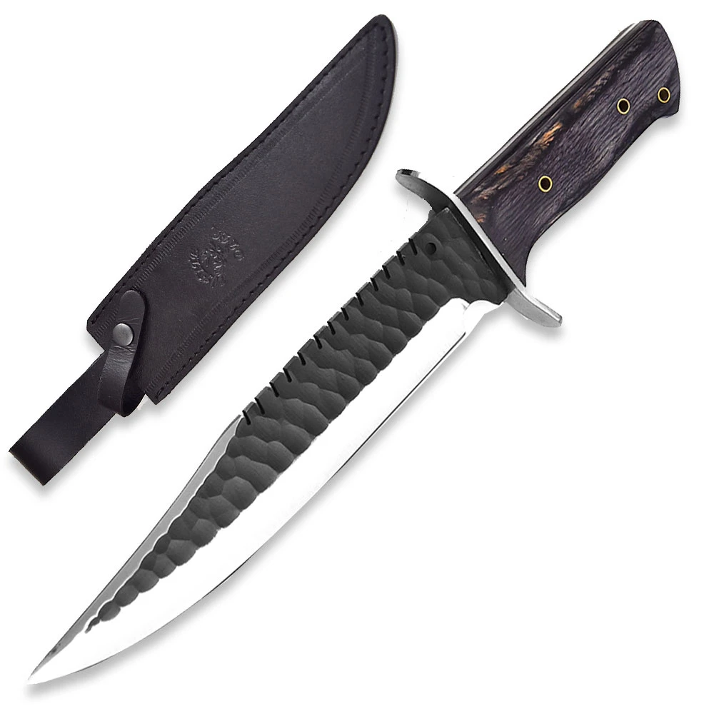 First Blood Rambo Style Survival Hunting Knife, 9.25 Inch 1025 High Carbon Steel Blade, Full Tang with Genuine Leather Sheath