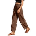 thumbnail image 3 of cocolona Womens Summer Lace Hollow Out Linen Pants Elastic Waist Straight Wide Leg Vacation Beach Trousers with Pocket, 3 of 5