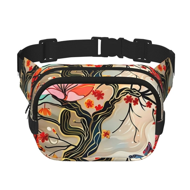 Balery Butterflies And Flowers Painting Mochila Cinturón para Mujeres y Hombres, Bolsa de Cintura Impermeable de Doble Capa con Correa