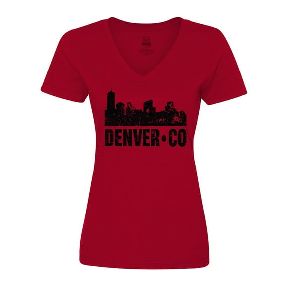 Inktastic Denver Colorado Skyline Grunge Women's V-Neck T-Shirt