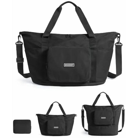 Foldable Travel Bag 37L Duffle Bag for Travel Expendable Carry on Weekender Duffel Lightweight Personal Item Bag Black