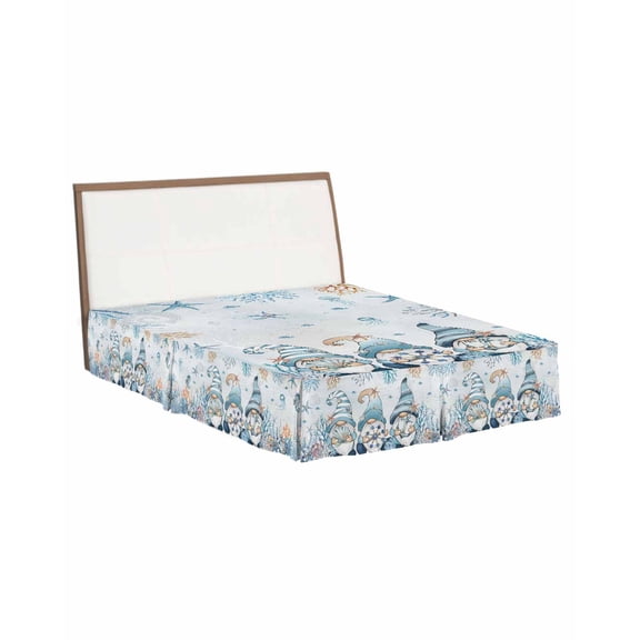 Bed Skirts Queen Size 18 Inch Tailored Drop Ocean Gnome Wrap Around Bed Skirt with Split Corners Bedskirt Blue Nautical Coral Starfish Shell Dust Ruffle Pleated for Queen Bed Skirt Bedroom Decor