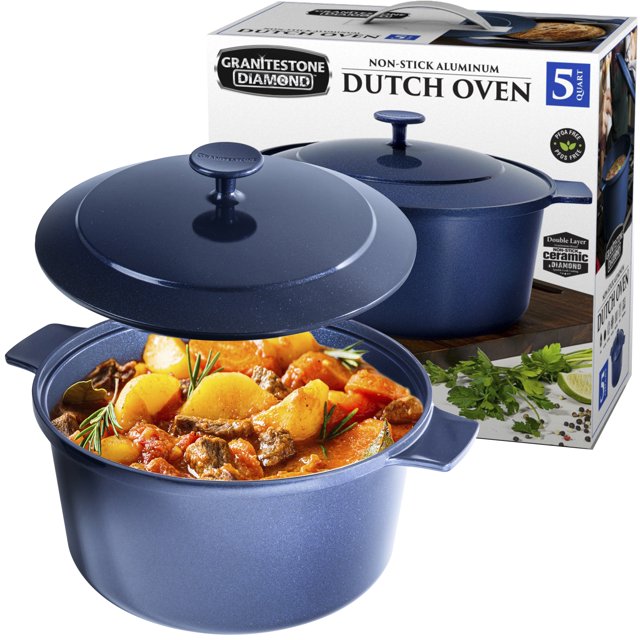 Olla Estilo Holandés Granite Stone 5 Qt Revestimiento Antiadherente Ultraduradero Azul Cobalto