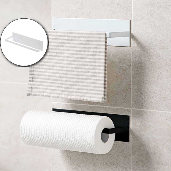 VQPeo Under Cabinet Paper Towel Rack, Wall Mounted Iron Tissue Hanger, Adhesive No-Drill Dispenser for Kitchen & Bathroom Organization