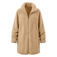 thumbnail image 3 of BXJX Womens Fleece Jackets, Mid Length Stand Collar Full Zip Long Sleeve Warm Outerwear with Pockets Khaki Size S-2XL, 3 of 10