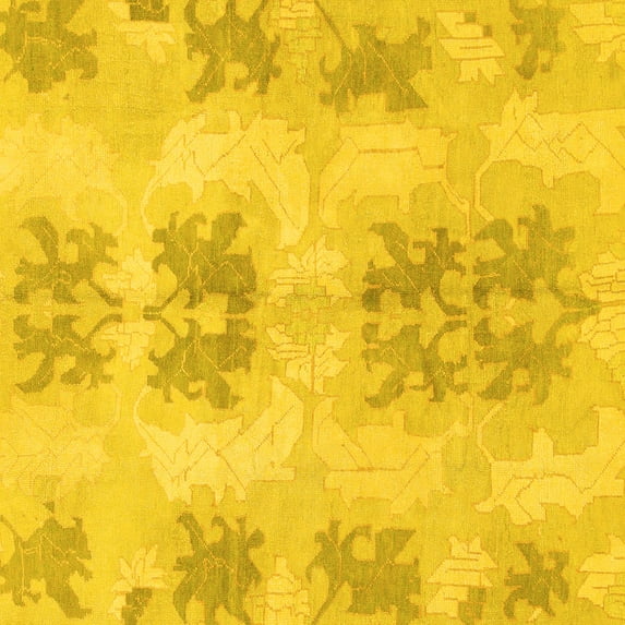 Ahgly Company Machine Washable Indoor Square Abstract Yellow Modern Area Rugs, 7' Square