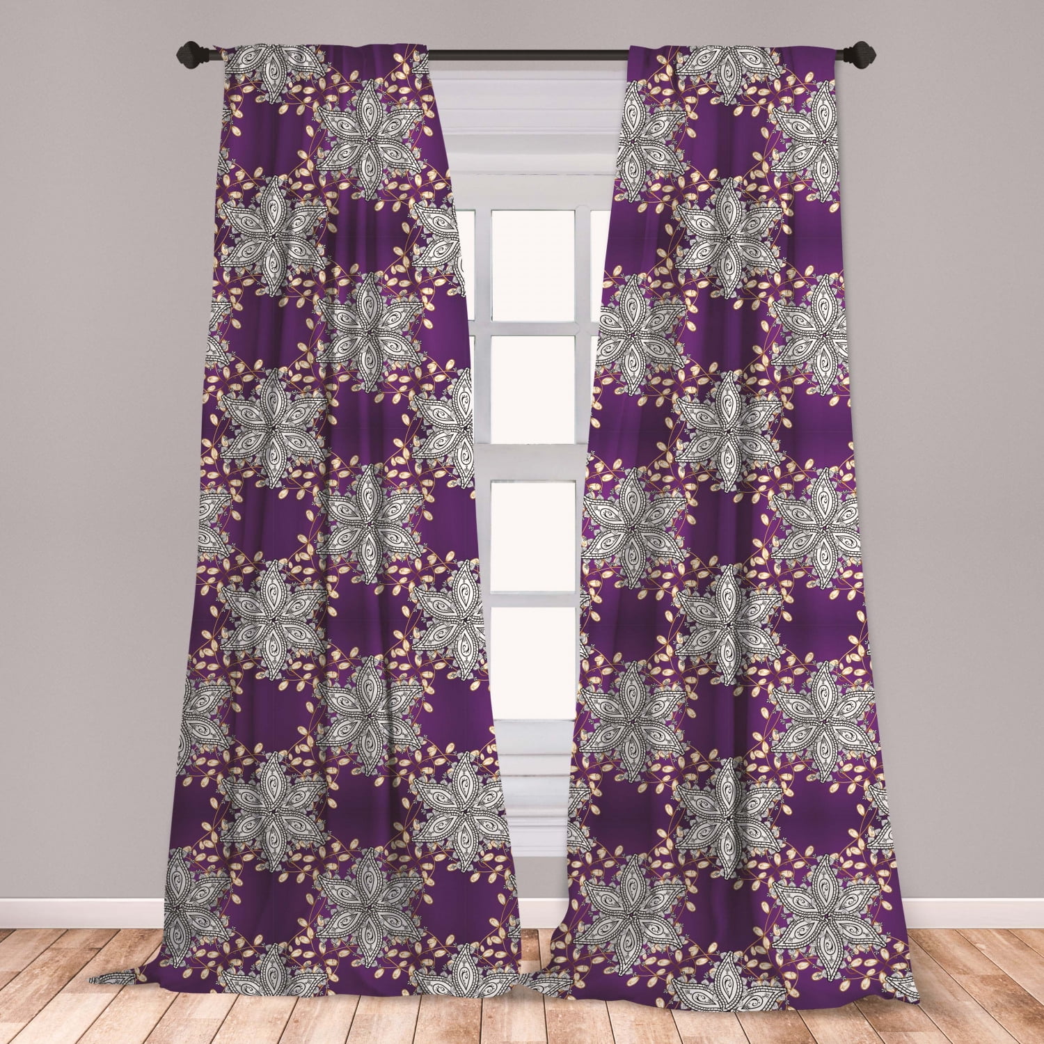 Mauve Curtains 2 Panels Set, Vintage Oriental Display ...
