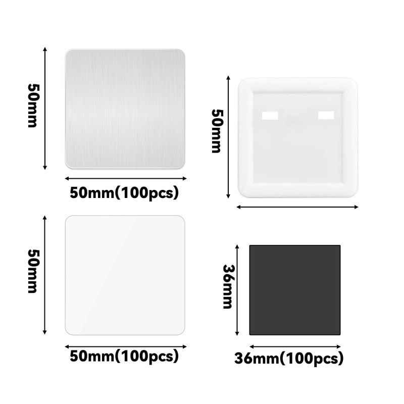 100 Sets 50mm/1.97in Square Button Parts Fridge Magnet Making Supplies for Button Maker Machine