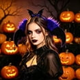 thumbnail image 2 of HXWCHs Halloween Gothic Bat Ear Womens Hair Headband, Headdress Accessory for Halloween Cosplay Holiday Party Matching Size: One Size Blue, 2 of 4