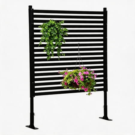 Garvee 36"x71" Freestanding Outdoor Privacy Screen, Galvanized Steel & PE Slat Privacy Fence Panel with 2 Base Feet, Weather Resistant Room Divider for Backyard Patio Garden