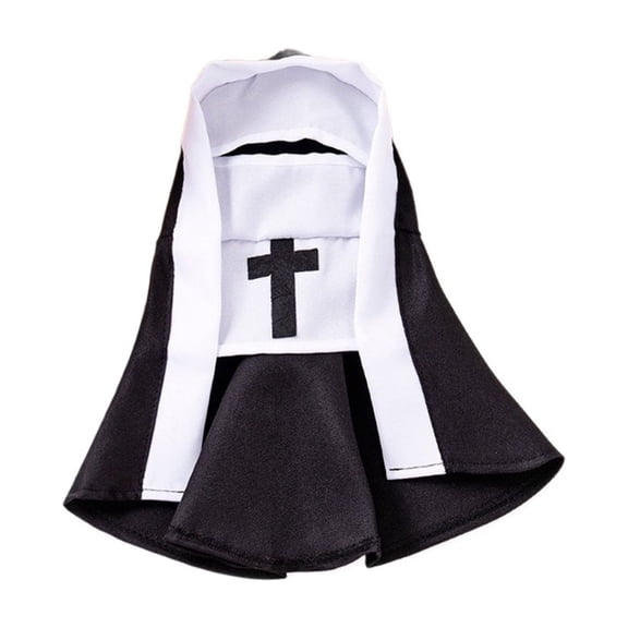 Pet Halloween Nun Outfit for Small Cats & Dogs with Dark Attached Hood Dress, Gentle Soft Fabric, Perfect for Festive Photos, 6.3in Back by MPOISVA