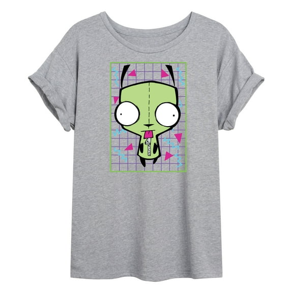 Invader ZIM - GIR Sticking Tongue Out - Retro Style Grid - Juniors Ideal Flowy Muscle T-Shirt