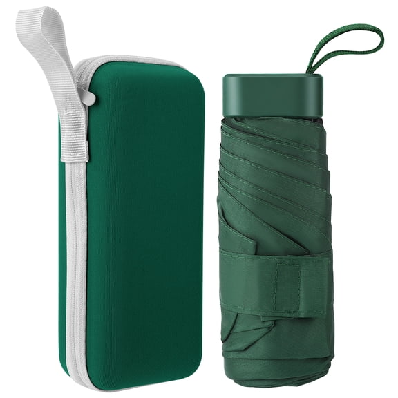 Bocaoying Mini Folding Umbrella with Case, Lightweight Portable Umbrella, Light Compact Rain Umbrella for Travel Outdoor Daily Use, Small Sun & Rain Pocket Umbrella for Girls and Women (Dark Green)