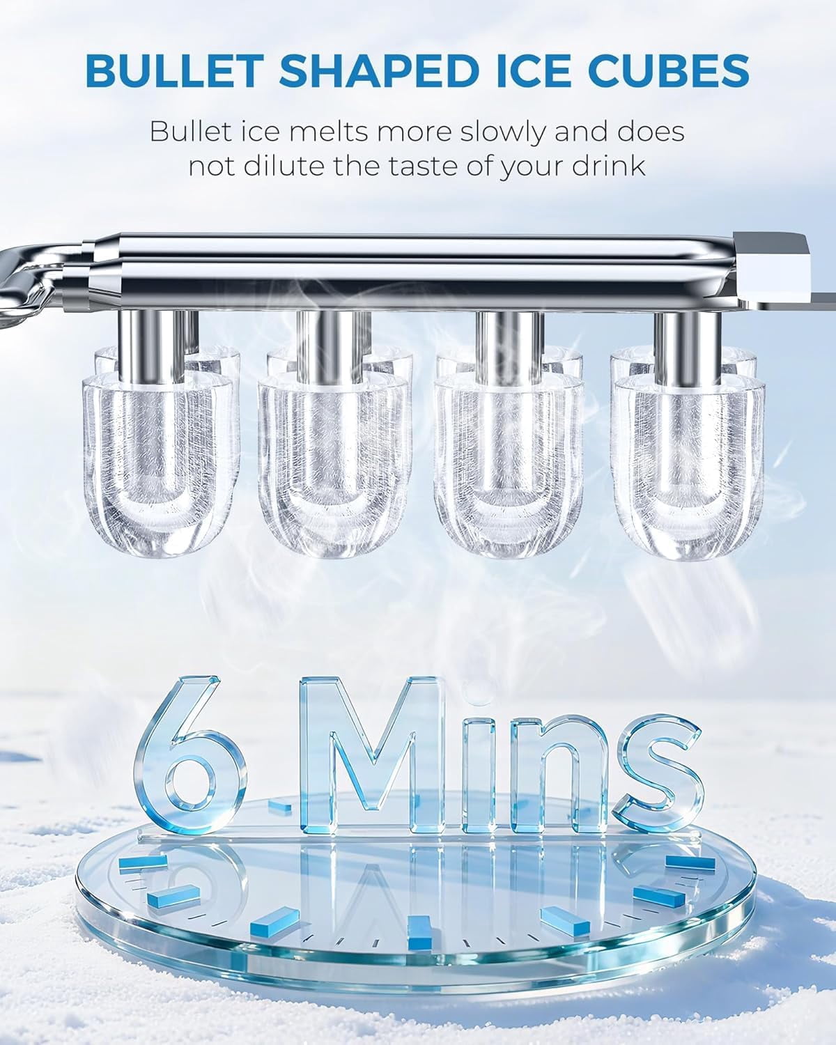 WAA 8 Large Bullet Ice Countertop Ice Maker,26 lbs/Day Portable Ice Machine,Self-Cleaning Compact Electric Ice Maker with Handle for Kitchen,Home Bar,Office,Apartment & RV