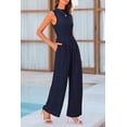 thumbnail image 4 of PRETTYGARDEN Womens Summer Jumpsuits Dressy Casual One Piece Outfits Sleeveless Mock Neck Wide Leg Pants Rompers with Pockets, 4 of 7