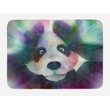Psychedelic Bath Mat, Panda Character in Dream World of Magic Hallucination Junkie Animal Artwork, Non-Slip Plush Mat Bathroom Kitchen Laundry Room Decor, 29.5 X 17.5 Inches, Grey White, Ambesonne