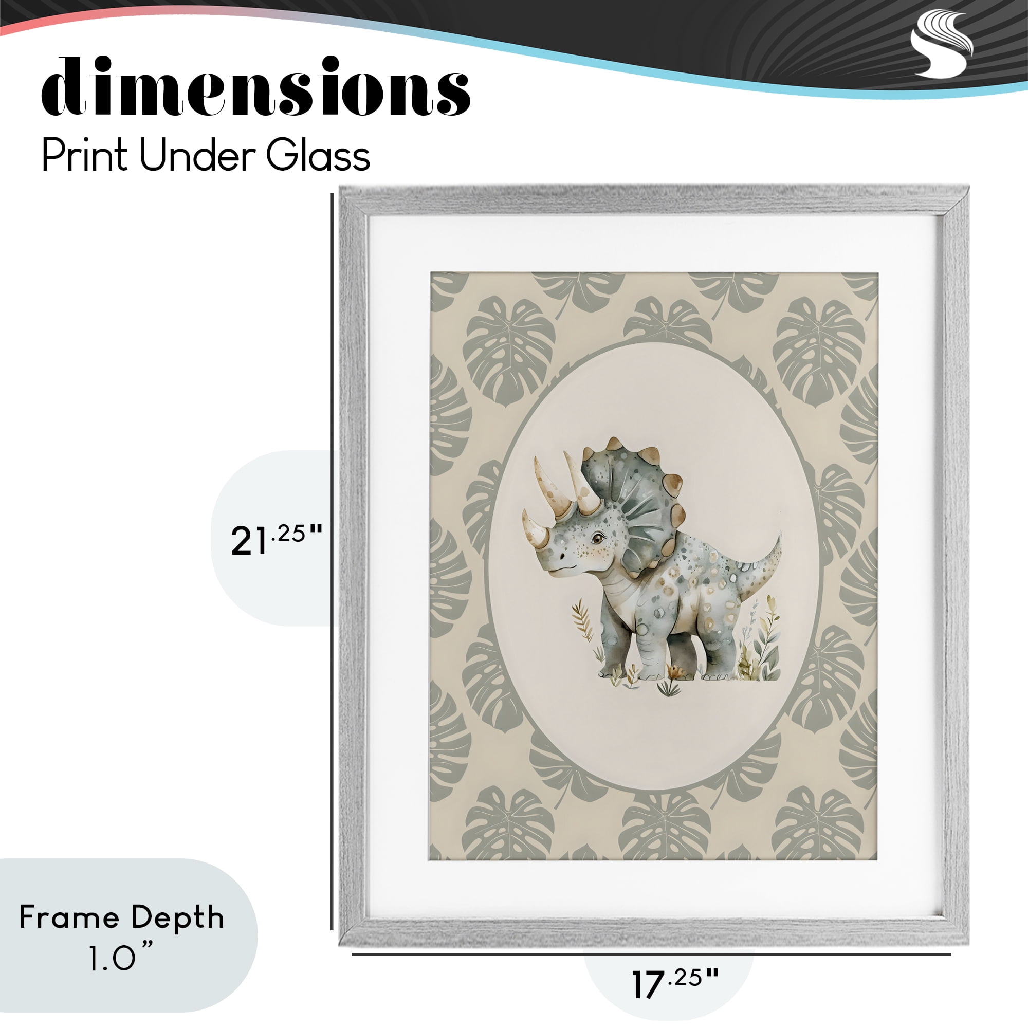 Stupell Industries Watercolor Dinosaur Tropical Border Gray Framed Print Under Glass, design by LSR Design Studio