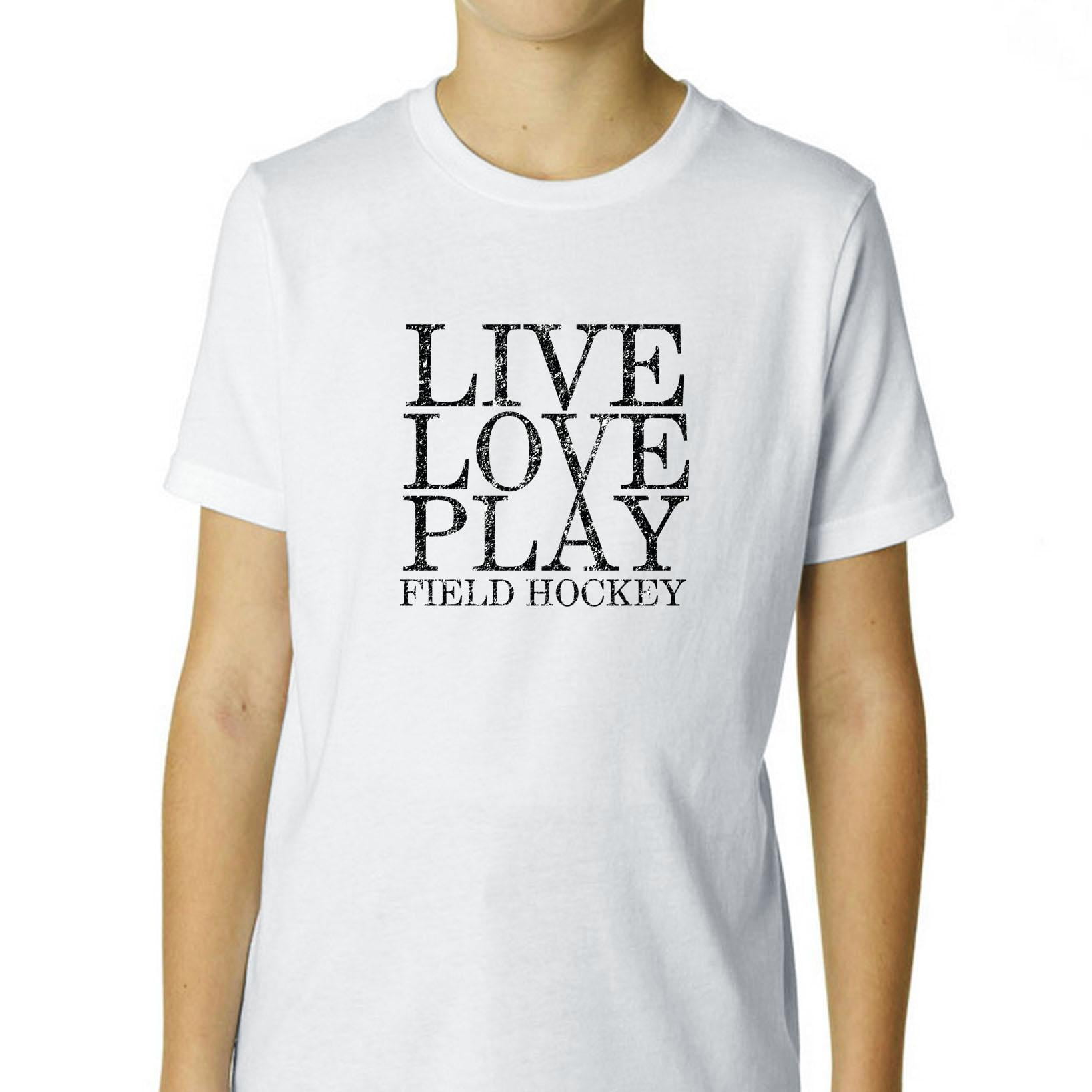 Live Love Play Field Hockey Trendy Graphic Design Boy's Cotton Youth T-Shirt by Hollywood Thread