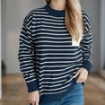 thumbnail image 4 of Caywon Women's Color-Block Sweater Striped Round Neck Long Sleeve Lantern Sleeve Pullover Sweater Top Trendy Lantern Sleeves Striped Pattern​, 4 of 5
