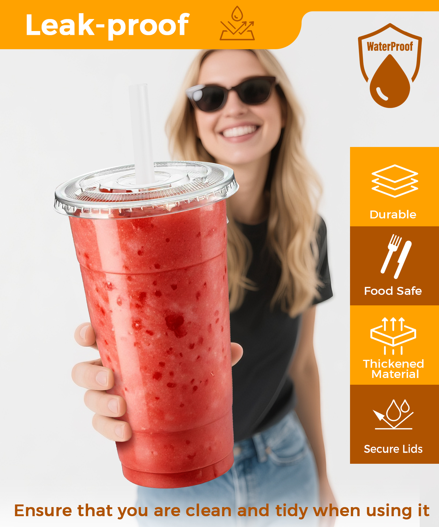 Nextation 32 Oz Clear Plastic Cups with Lids and Straws, 50 Pack photo 4