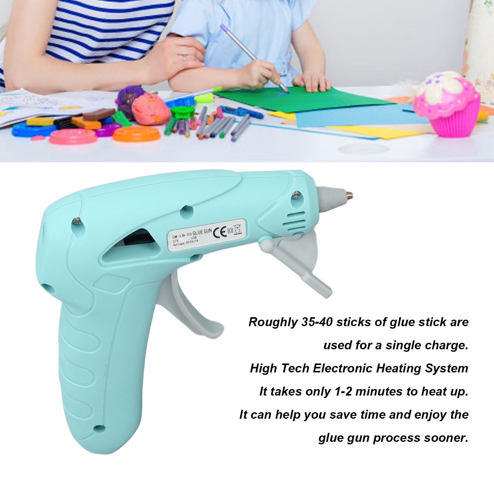 Nieyigj Hot Melt Glue Gun Kit USB Rechargeable Cordless Mini Device With 30 Pcs Adhesive Bars Tool Bag Silicone Pad Anti-Drip Design for Home DIY Crafts Arts Repair - Green
