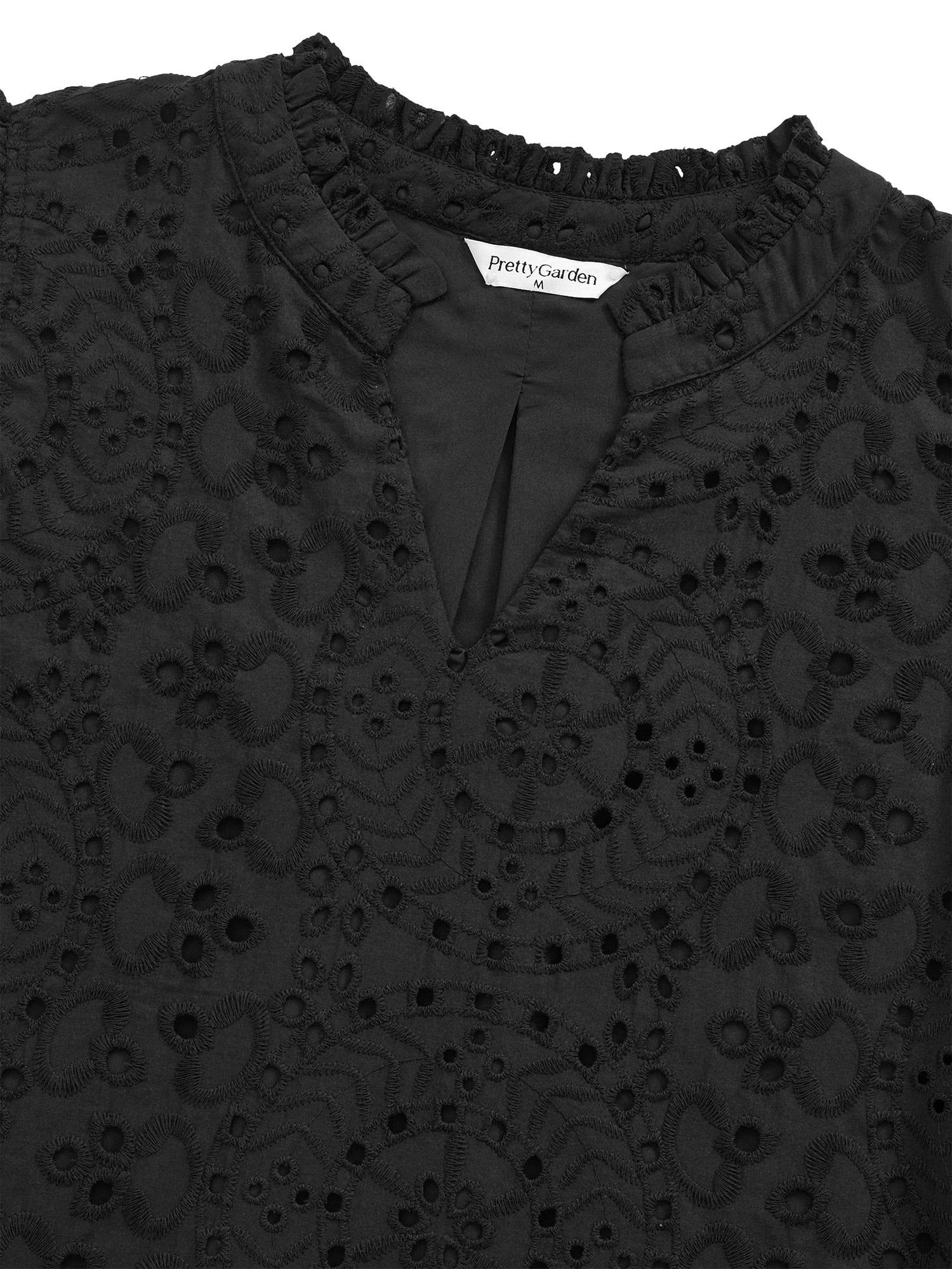 PRETTYGARDEN Women's V Neck Eyelet Short Sleeve Top, Sizes S-XXL