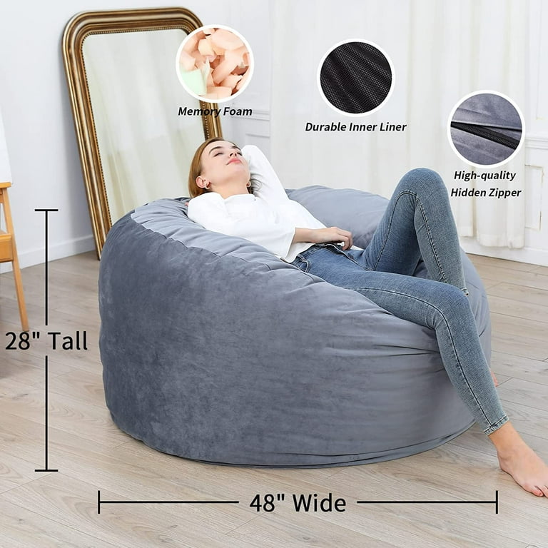 HABUTWAY Bean Bag Chair: Giant 4' Memory Foam Furniture Bean Bag Chairs for  Adults with Microfiber Cover - 4Ft, Grey