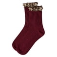 thumbnail image 6 of MeMoi Women's Wool Blend Plaid Ruffle-Cuff Chain Stitch Crew Sock - Womens - Female, 9-11, Burgundy, 6 of 7