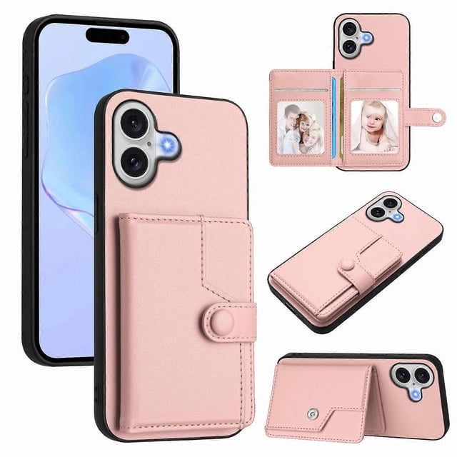 For iPhone 17 Case RFID Blocking Card Holder Kickstand TPU + PU Leather Phone Back Cover -